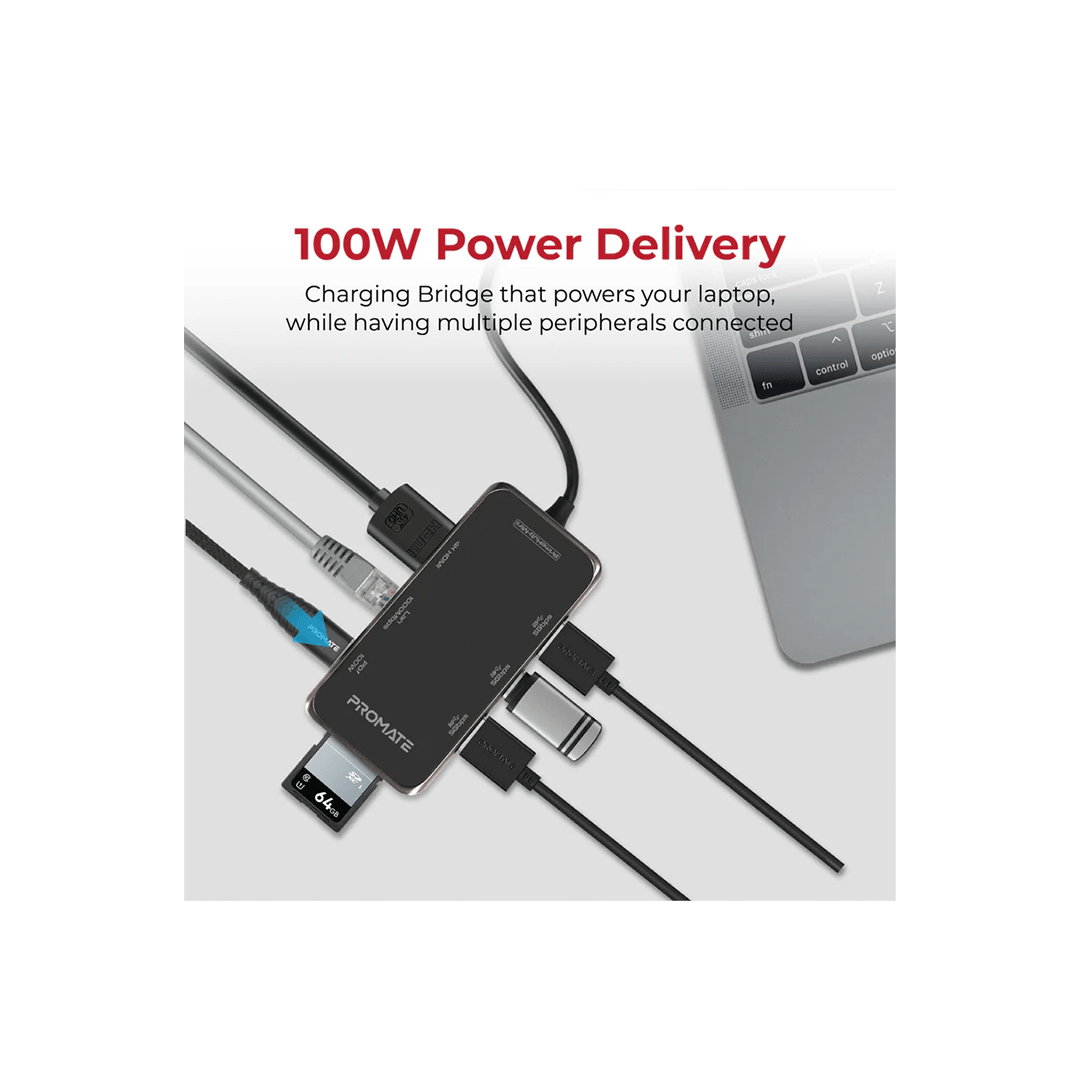Promate PrimeHub-Mini Ultra-Compact USB-C Hub with 100W Power Delivery in Qatar Promate PrimeHub-Mini Ultra-Compact USB-C Hub with 100W Power Delivery in Qatar